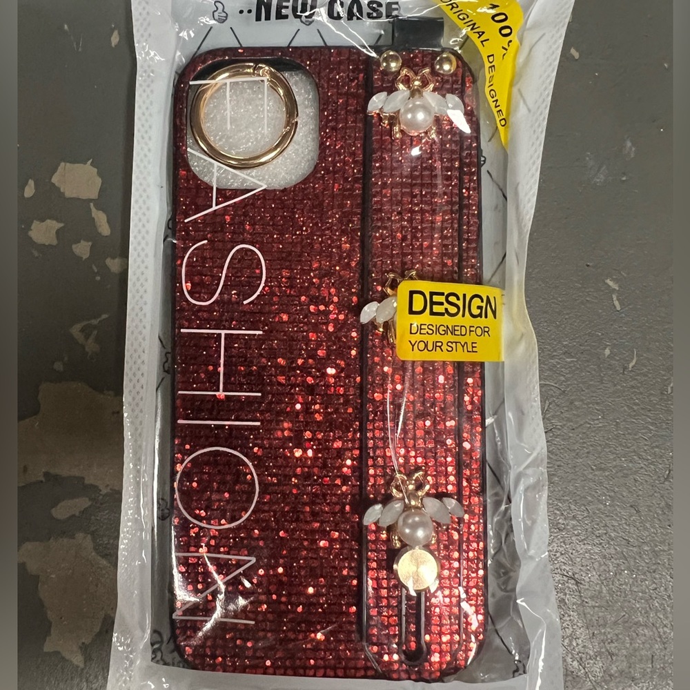 iPhone 13 red fashion phone case with hand strap